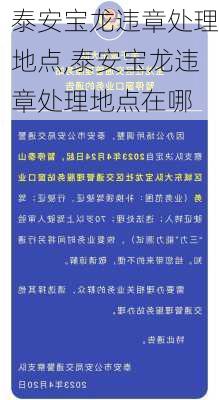 泰安宝龙违章处理地点,泰安宝龙违章处理地点在哪